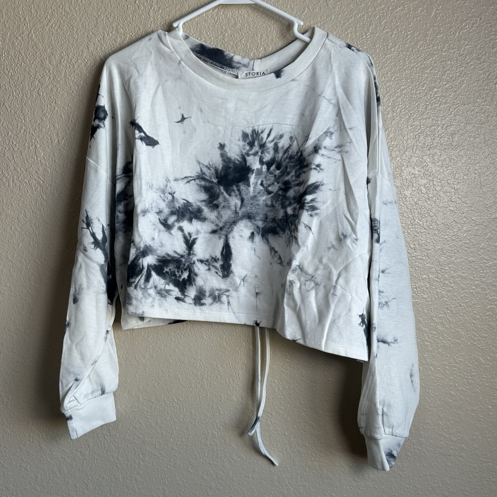 Storia‎ Dip Tie Dye French Terry Sweatshirt 100% Cotton White/Black Medium NWT
